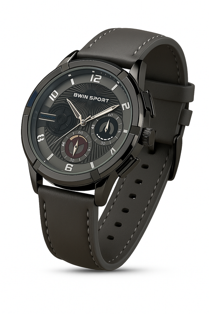 BWN Men’s Chronograph Watch Grey Leather Strap