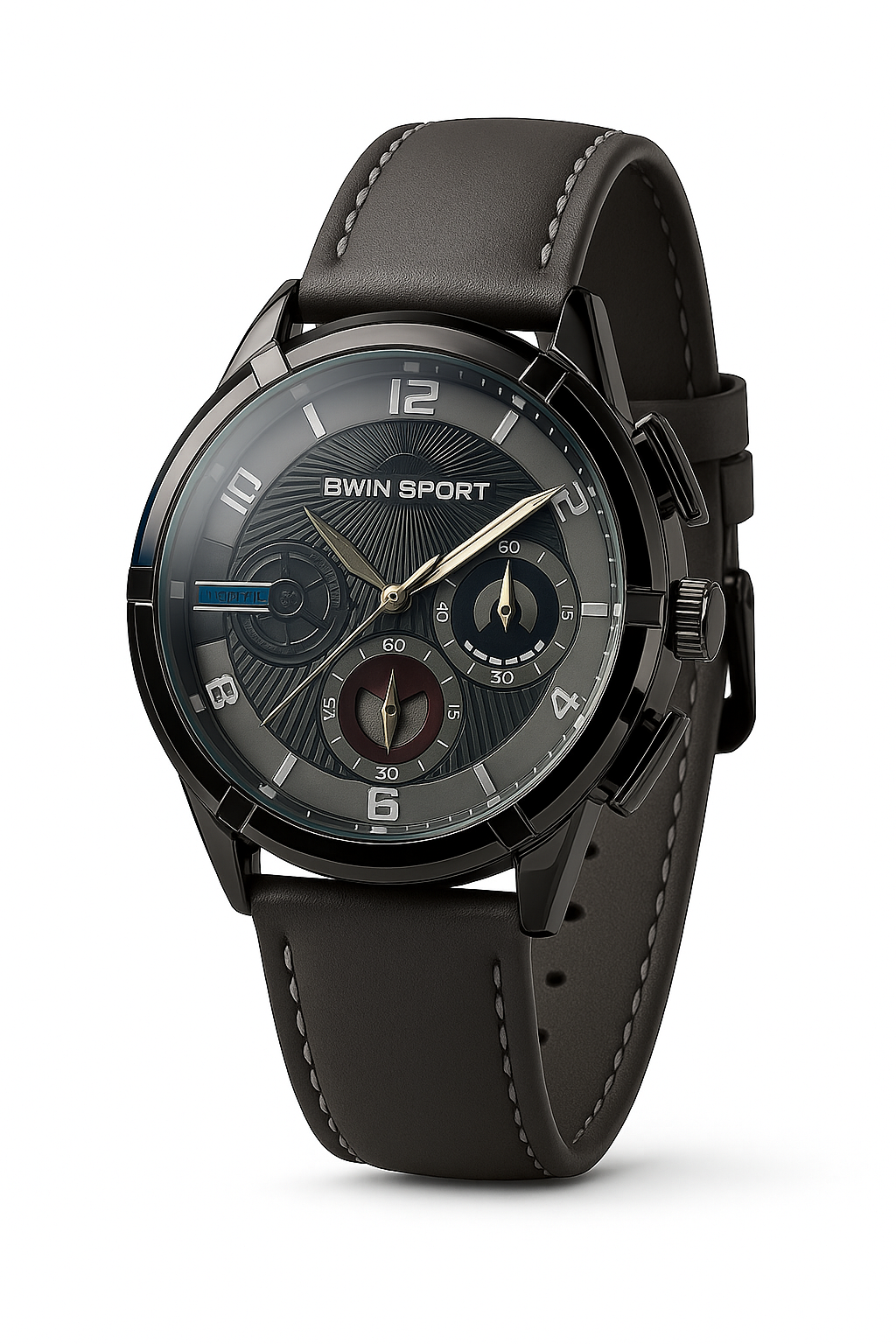 BWN Men’s Chronograph Watch Grey Leather Strap