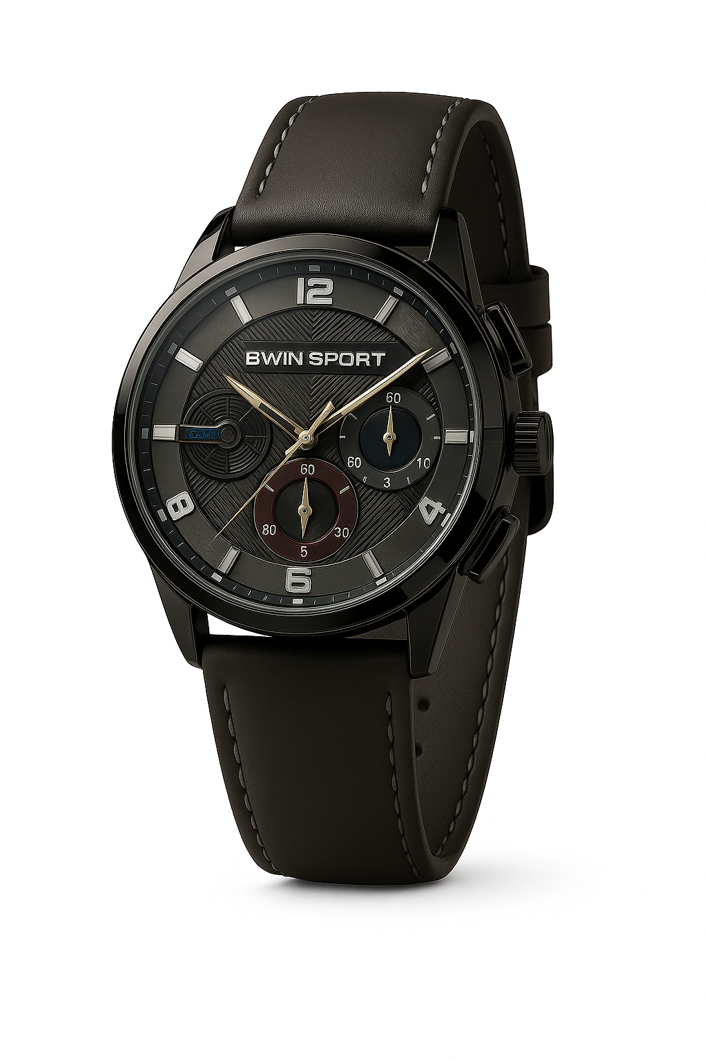 BWN Men’s Chronograph Watch Black Leather Strap