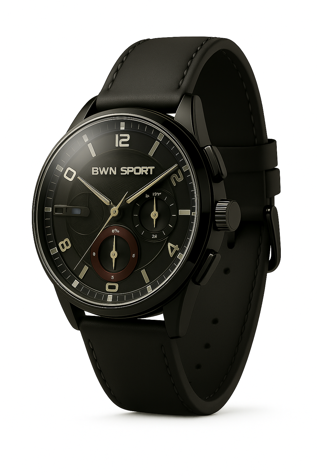 BWN Men’s Chronograph Watch Black Leather Strap